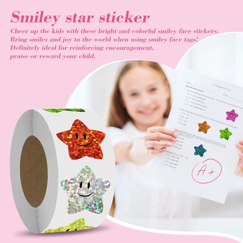 Colorful Smiley Face Star Stickers for Kids Reward, 700 Pcs, 1 Inch, 8 Colors