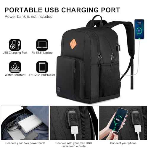 Travel Laptop Backpack, Lightweight Casual School Backpack for Teens, Slim Durable Backpack with USB Charging Port, 17.3 Inch Anti Theft Water Resistant Computer Bag Daypack for Men Women, Black