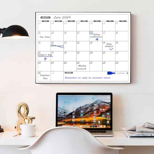 ARCOBIS Monthly Calendar Whiteboard, 24" x 18" Magnetic Dry Erase Calendar with Black Frame, Wall Hanging Planner for Home, Office, School