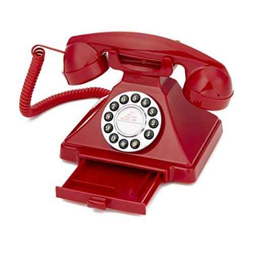 GPO Carrington Classic Retro Push-Button Phone - Pull-Out Tray, Traditional Bell Ring Tone - Red