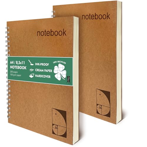 le vent 2 pack Grid Paper Large Spiral Notebook 8.5 x 11 with 100gsm Thick Paper - Square Graph Quad Ruled Notebooks for Math, Science, Engineering - 200 Pages of Lay Flat, Ink Proof Paper - A4