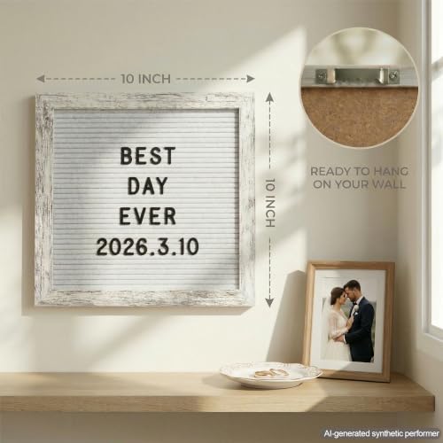 Rustic White Felt Letter Board 10x10 - Includes 336 Letters & Symbols