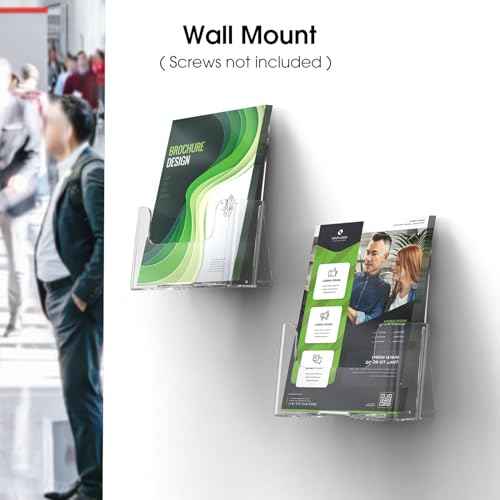 MaxGear Acrylic Brochure Holder 6 x 8 inch, Display Stand Plastic Clear Flyer Holders for 5.5 x 8.5 inch, 5 x 7 inch Menu, Literature, Trifold Pamphlet, Magazine, Countertop or Wall Mount, 6 Pack