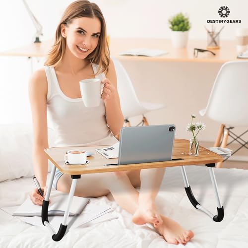 DESTINYGEARS Walnut Beige Portable Lap Desk Bed Tray for Laptop & Breakfast