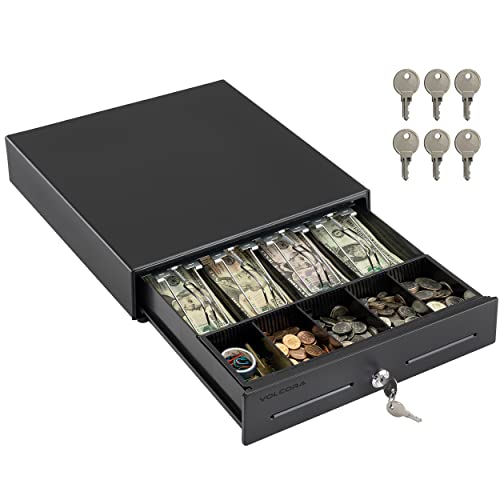 Volcora 13-Inch Electronic Cash Register Drawer Black with 4 Bill & 5 Coin Trays