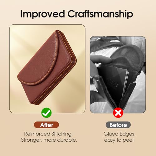 MaxGear Coffee Business Card Holder Case with Magnetic Closure - PU Leather, Durable & Compact