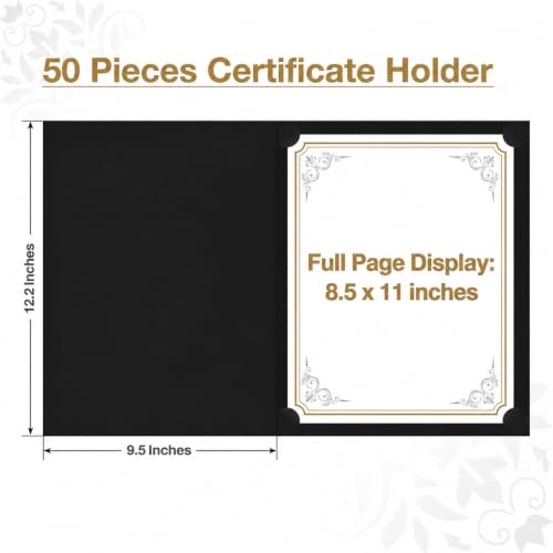 BELLE KR Black Certificate Holders (100 Pack) Gold Foil Border, 12.2 x 9.5 Inches