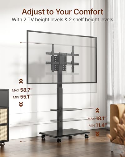 ECOTINY Steel Base Rolling TV Stand for 37-86 Inch TVs up to 110 lbs - Black