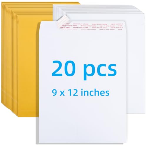 Yellow & Black Manila Envelopes 9x12 Inches, 20 Pack Self-Seal Catalog Mailers