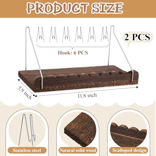 AceOrbit 2 Pack Wooden Wall Cubicle Shelves with Hooks - Dark Brown Office Organizer