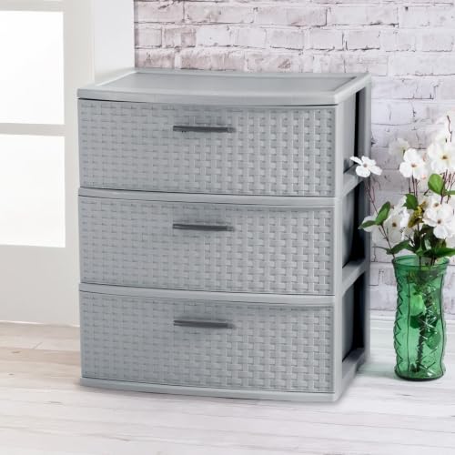 Sterilite Gray Wide 3-Drawer Storage Tower with Weave Pattern - Cement