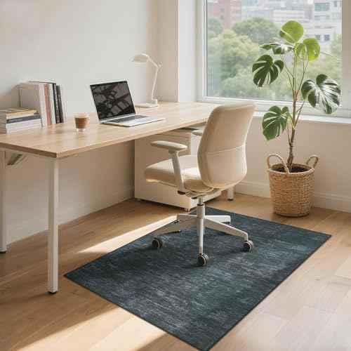 RUGSREAL Office Chair Mat for Hardwood Floor & Tile, 36x48 Modern Abstract Solid Floor Protector for Rolling Chairs Non-Slip Washable Computer Rugs Under Desk, Waterproof Easy-Glide Rug Pad, Black