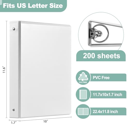SUIN 1-Inch 3-Ring-Binder 12 Pack - Clear View Cover for US Letter 8.5 x 11 in Office & School (White)