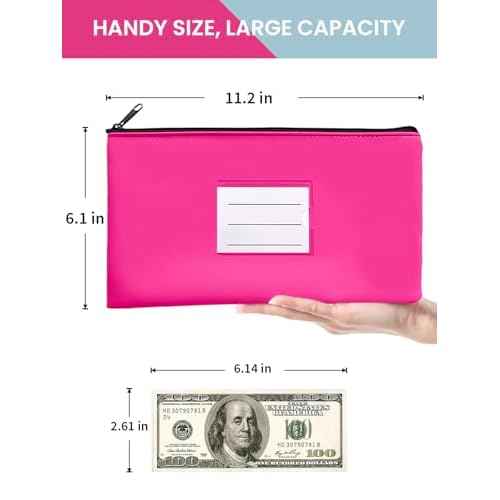 2-Pack Bank Deposit Money Bags with Zipper, 11 x 6 Inches, PU Leather Cash Pouches with Label, for Coins, Cosmetics, Bills, Tools, Hot Pink & Light Blue