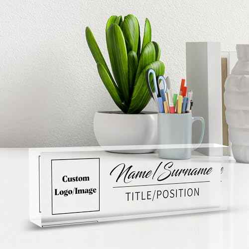 Name Plate for Desk, Custom Logo Desk Name Plate Personalized, Custom Acrylic Name Plate for Office Desk Decor, Employee Appreciation Gifts The Office Gifts for Men and Women with Image and Text