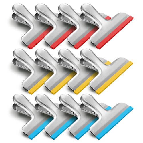 12-Pack Stainless Steel Chip Bag Clips with Silicone Covers - Color Coded, 3-Inch Heavy Duty