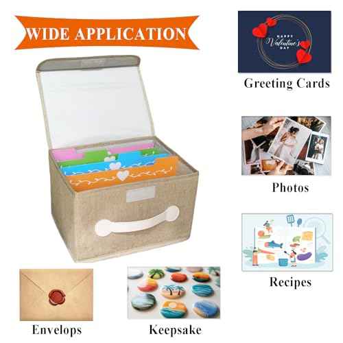 Greeting Card Organizer & Storage Boxes with 16 Pieces Adjustable Dividers, Storing 120+ Cards with 84 Pieces Labels (Khaki - 2 Pack)