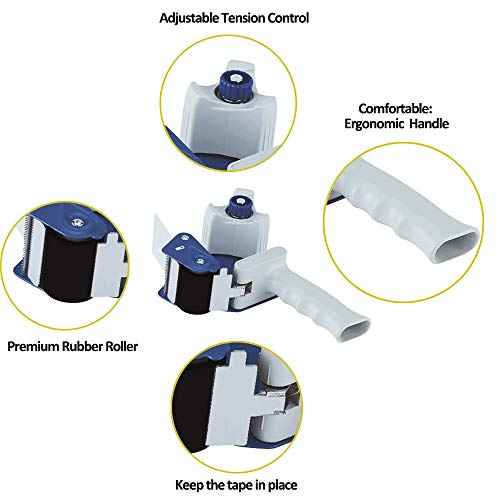 Heavy Duty Packing Tape Gun for 2" Width Tape, Hold up to 180 Yards Length roll, Plus 1 Roll of Heavy Duty Packing Tape 1.88" x 60y x 2.7mil, Perfectape Brand, 4-Pack