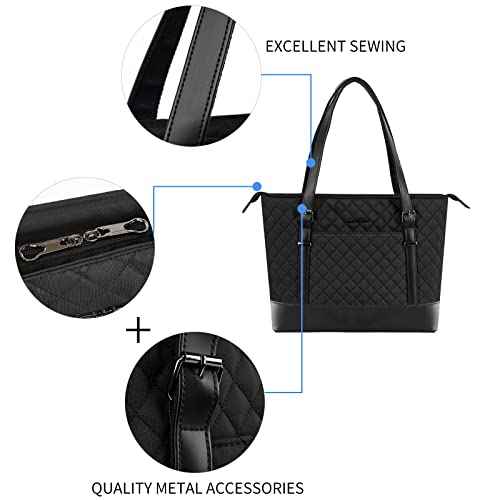 KROSER Laptop Tote Bag 15.6 Inch with USB Port, Large Work Tote Bag Computer Shoulder Bag for Women, Laptop Case for Office Business Travel(Quilted)