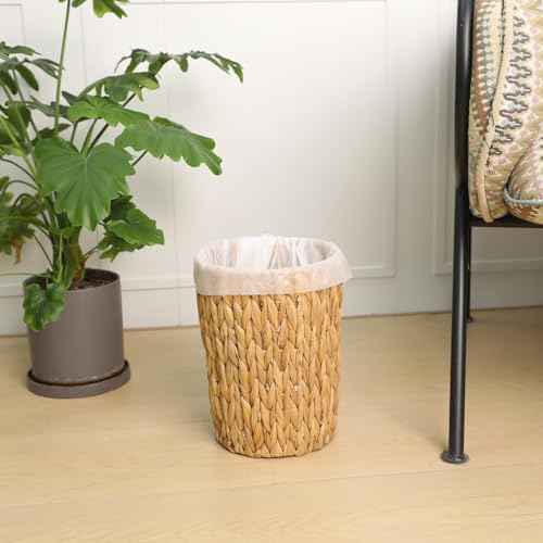 Wicker Waste Basket, Handwoven Water Hyacinth Trash Can Small Bathroom Trash Can Boho Woven Decorative Office Garbage Cans for Bedroom Bathroom Kitchen Living Room