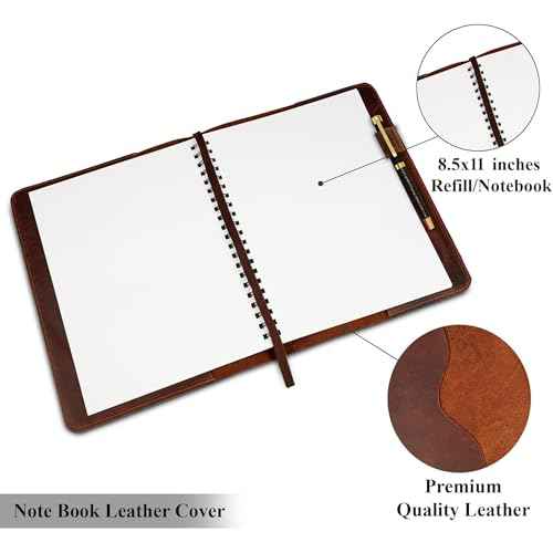 Heavy Duty Full Grain Leather Journal Cover (8.5 x 11 in.), Refillable Cahier XXL, Refillable Spiral Notebook (8.5 x 11 in.), Handmade Leather Journal Cover - Brown