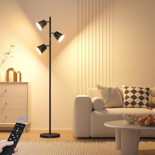 ¡¼Upgraded¡½LED Tree Floor Lamp, 36W Dimmable 2500 LM Modern Standing Lamp with Remote & Touch Control, 4 Color Temperatures, 3 Rotatable LED Light Floor Lamps for Living Room Bedroom Office-Matte Black