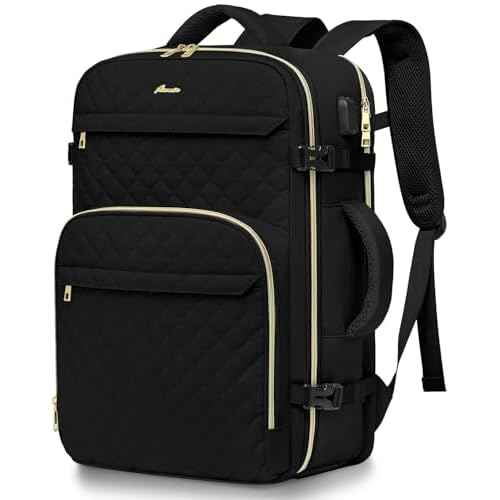 Carry On Women Travel Backpack: TSA Flight Approved Personal Item Backpacks Large 40L Waterproof Luggage Suitcase Backpack Fit 17 Inch Laptop Weekender Overnight Traveling Bag with USB Charge Black