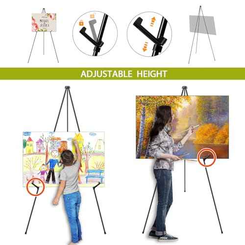 AROIC 63" Easel Stand for Display, 3 Pack Portable Foldable Metal Easel, Easels for Signs Wedding Logos,Arts, Painting,Adjustable Floor Easels with 3 Storage Bag