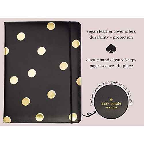 kate spade new york Black/Gold Leatherette Notepad Folio, Professional Padfolio with Lined Writing Pad, Interior Pocket, and Pen Loop, Scatter Dot