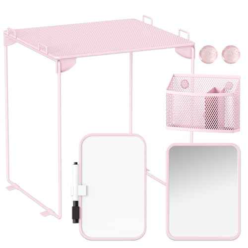 Pink Locker Accessories with Locker Shelf, Magnetic Mirror, Magnetic Pen Holder, Magnetic Small Whiteboard, Back to School Essentials Locker Decorations, 7 Piece Locker Organizer for Work