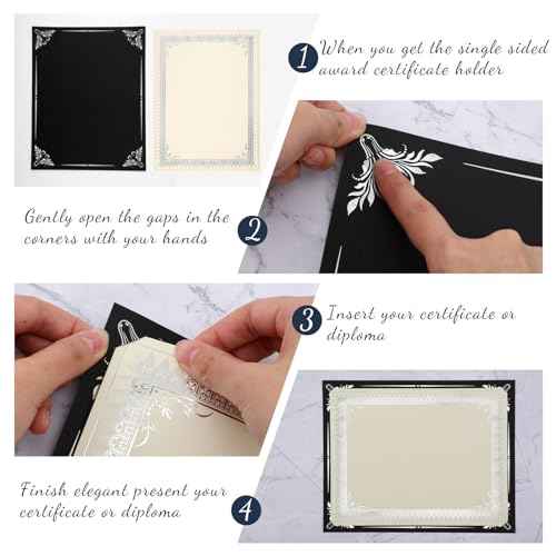 Fainne 100 Sets Certificate Paper Kit Single Sided Awards Holder with Foil Border for 8.5 X11 Certificate Covers Foil Award Seals Stickers Diploma Covers(Black with Silver Foil)