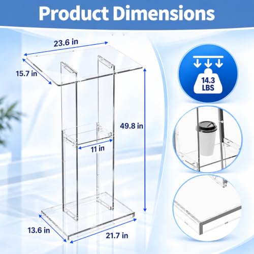 Dethan 50 Inch Acrylic Clear Lectern Podium Stand with Storage