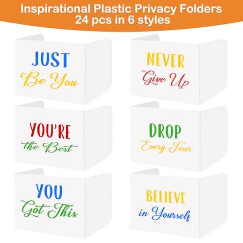 24 Pack Plastic Desk Dividers for Students Inspirational Privacy Folders White Test Divider for Student Desks Study Carrel Divider Classroom Testing Dividers Teacher Supplies