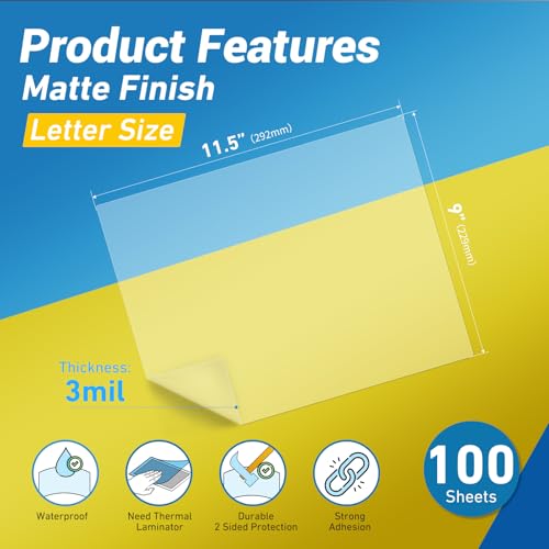 Uinkit Matte Thermal Laminating Pouches 9 x 11.5 Inches 3 Mil Thick Matte Finish 100 Sheets Large Package Fitted for Letter Size Laminating Sheets 8.5 x 11