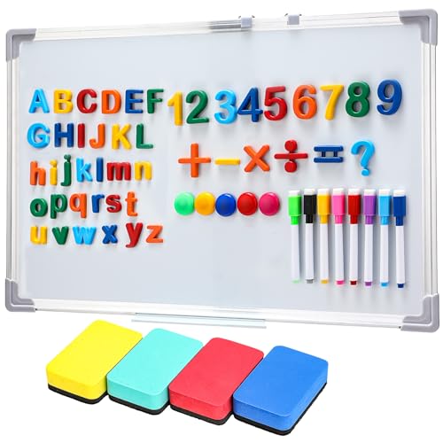 Magnetic Alphabet Letters and Number Board Kit with 16x24 Whiteboard, 156 Letters Numbers, 30 Magnets, 16 Markers, 4 Whiteboard Erasers for Christmas Teaching Birthday Gift, Classroom School