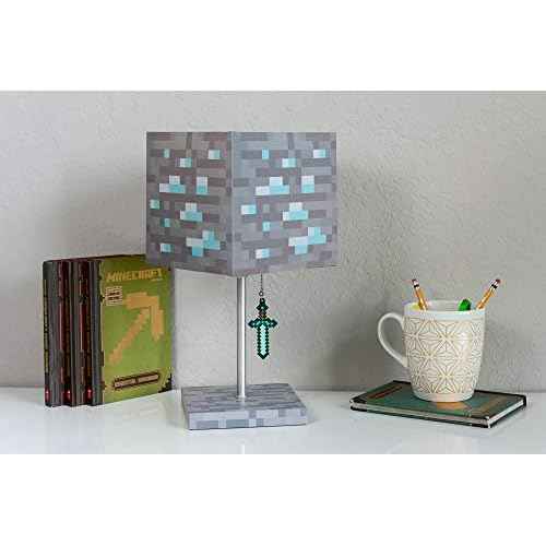 Minecraft Diamond Ore Block LED Lamp w/ 3D Diamond Sword Puller | 14-Inch Lamp