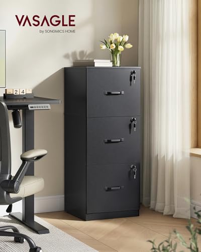VASAGLE Ink Black 3-Drawer Lockable File Cabinet for A4 & Letter Documents