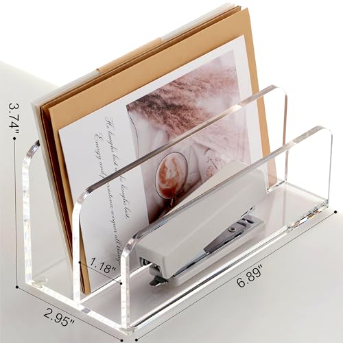 SANRUI Acrylic Mail Sorter Desktop Organizer Holder, 2 Compartments Clear Small File Script Letter Office Document Storage for Desk Bill Filling Envelope Holder Office, Home, School Desk Organization
