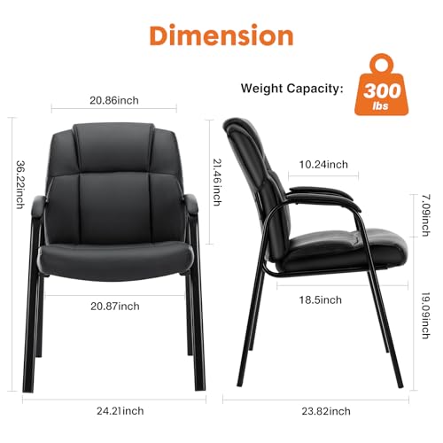 Sweetcrispy Waiting Room Office Guest Chairs Set of 2, PU Leather Big and Tall No Wheels Executive Office Chair with Padded Arms for Reception Conference Room Lobby