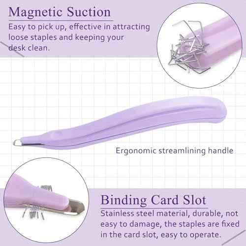 Professional Staple Remover Tool, Magnetic Tip Design Facilitates Collection of Staples, Staple Remover Stick for Home, School, and Office, Purple