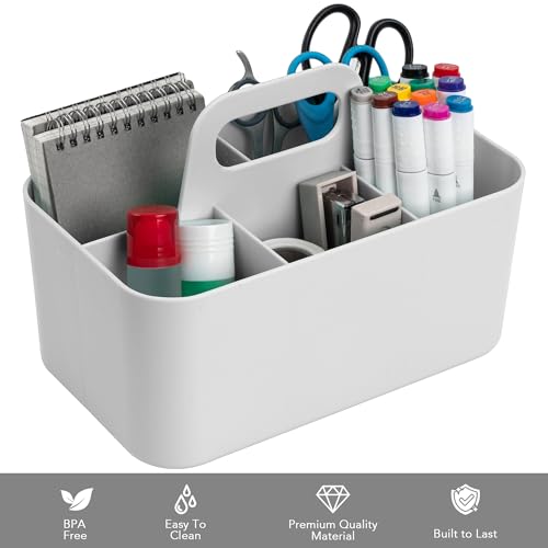 Gray Rectangle Multipurpose Caddy Organizer with Handle - Stackable Plastic Office and Dorm Storage