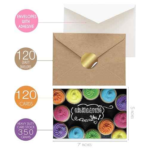 120 Birthday Cards Bulk- Happy Birthday Cards with Envelpoes,30 Unique Blackboard Designs, Large 5x7 Inches, Includes Kraft and White Envelopes ? Assorted Birthday Cards for Business & Personal Use