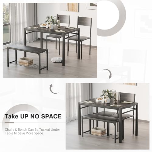 YESHOMY Grey 4-Piece Kitchen Table & Chairs Set with Storage Bench