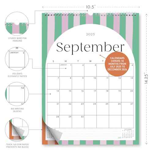S&O Palm Beach Arc Wall Calendar from July 2025-Dec 2026 - Tear-Off Monthly Calendar - 18 Month Academic Wall Planner - Hanging Organizer to Track Anniversaries & Appointments - 14.2"x10.5¡±in