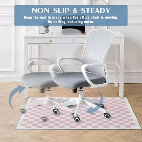 Office Chair Mat for Hardwood Floor Pink Checkered 48"x60" Computer Gaming Chair Mat Anti-Slip Office Rugs Floor Protector for Rolling Chairs Under Desk Rug for Home Office