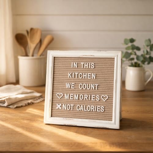 10x10 Cappuccino Felt Letter Board with Stand & Rustic White Frame - Baby Announcement Sign