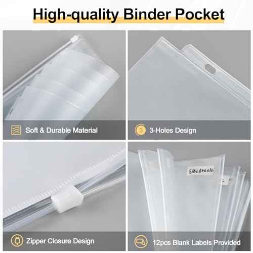 KTRIO Letter Size Binder Pockets 3 Ring Binder Zipper Pouch 12 Pack, 3 Holes Clear PVC Loose Leaf Bags 8.5"¡¿11" Document Folders for Business Office School Supplies