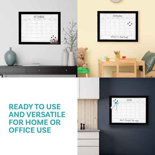 Sunnydaze Monthly Calendar Whiteboard for Wall - Dry Erase Board Calendar with Pine Wood Frame