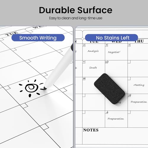 Lumspax White Wall Calendar 16x12 inches with Sticky Notes - Small Dry Erase Board for Kitchen & Office, Double-Sided, Plastic Frame, Variation: White 12"W x 16"H
