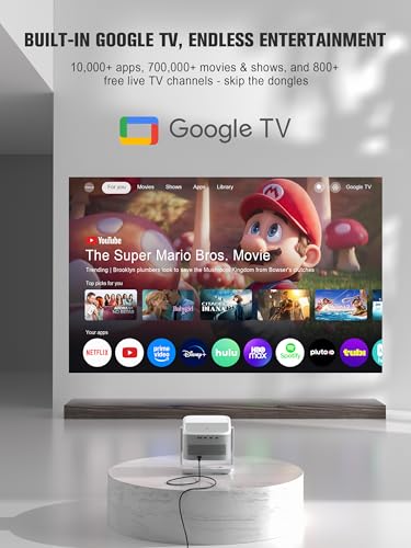 Pearl White Google TV 4K Smart Outdoor Projector with WiFi & Bluetooth